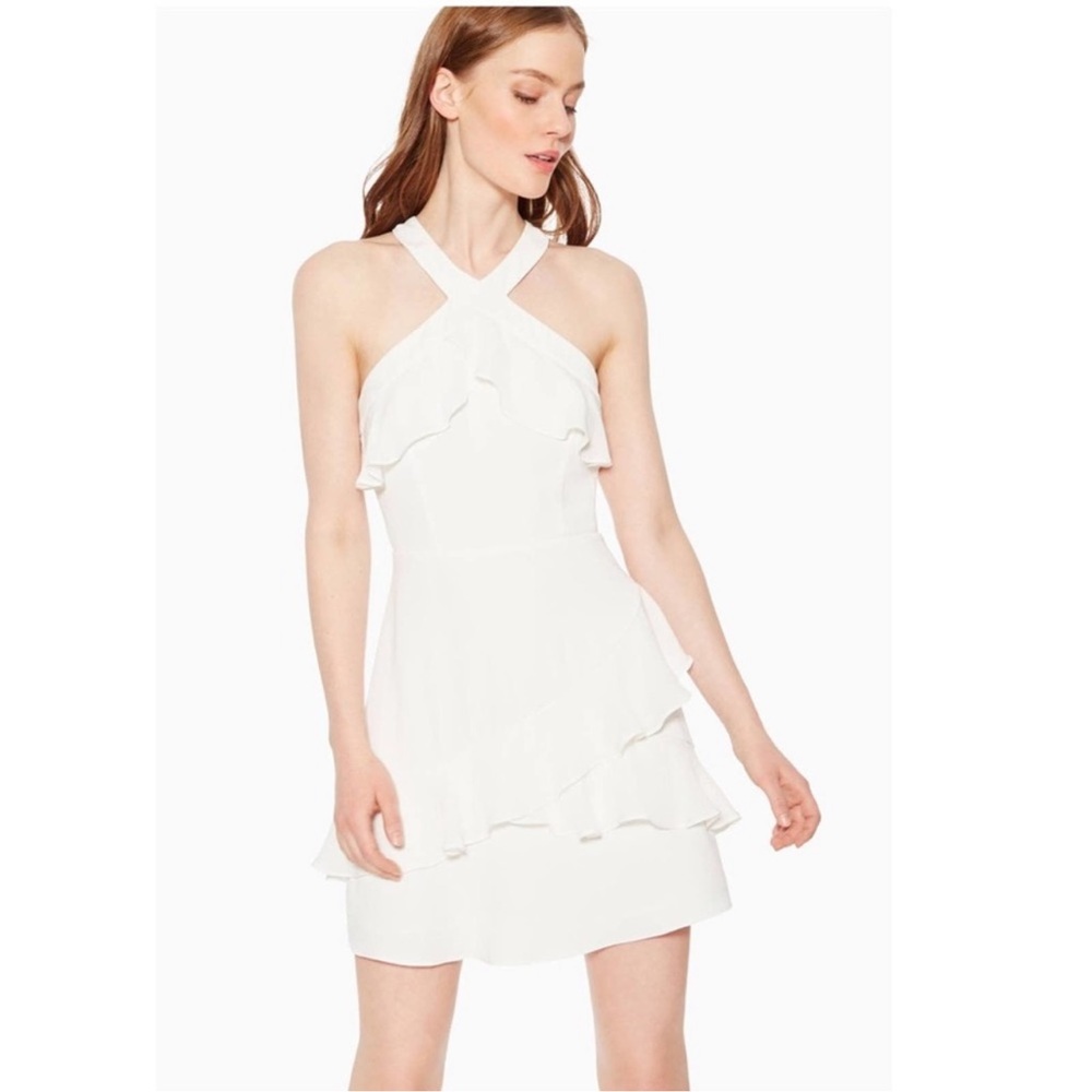 Parker Halter Rikki Mini Ruffle White Pearl Dress - Size 10